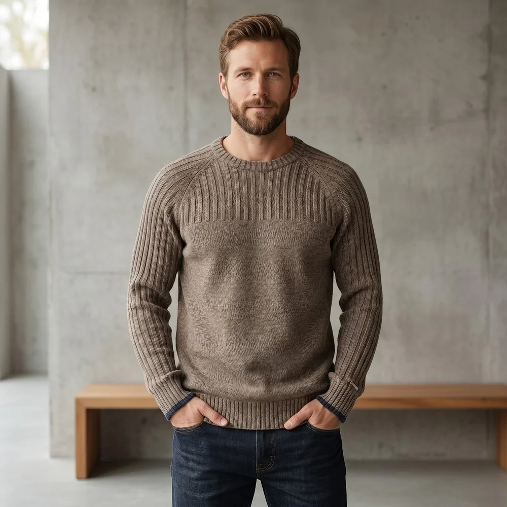 Columbia Sweater Mens Medium Brown Crewneck Ribbed Knit‎ Raglan Outdoor Pullover
